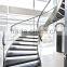 Custom Double Stringer Wood Tread Curved Stair With Stainless Steel Stringer