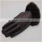 Black Girls Thin PU Leather Glove With Fur