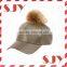 Wholesale fox fur pom pom baseball cap and hat