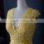 RSE676 Yellow Sexy See-Through Lace Back Open Evening Dress With Shawl