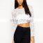 Hot sale Cropped Top With Long Sleeves In All Over Lace