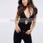 Women Sexy Cut Out Bodysuit With Knot Front In Rib Plain One Piece Cap Sleeve Cheap Price