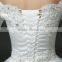 MGOO Off Shoulder Short Sleeve Shinny Beaded Lace Hem A-line Floor Length Wedding Dress Crisscross Back