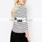 New design simple fashion stripe roll neck 3/4 sleeve t- shirt for lady