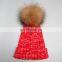 Newest style knitted women hats with real raccoon fur pom pom