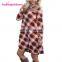 Women Autumn Winter Soft Midi Plaid T-Shirt Long Sleeve Dress