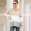 Hot Selling US Market Sexy Knit V-neck Strapless Color Block Women's Loose Fit Pullover Sweater