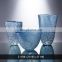 Decorative Fruit Pot Transparent Blue Line Pattern Clored Glass Vase For Home Decoration