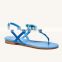 Latest flower design blue color flats sandals for women