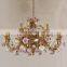 French Luxury Living Room Dining Room Villa Brass Ceramic Flower Romantic Copper Chandelier