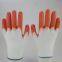 white polyester thread knitted orange PVC palm and fingers coated water-proof abrasion-resistant safety work gloves