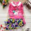 2015 autumn girl long sleeve t-shirt sets with printing colorful flower pants