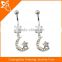 BR01717 crystal belly button rings , dangle moon and star belly navel ring