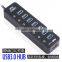 Premium usb por hub suppliers, top grade 7 port usb hub 3.0+A intelligent charging port with individual switch and LED