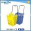 Wholesale shopping baskets, plastic shopping basket with 2 wheels