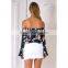 Summer new tops for women off shoulder bell sleeve floral print crop tops
