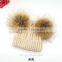 Stylish Kids Double Balls Winter Warm Wholesale Beanie Hats With Raccoon Fur Ball