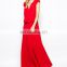 CHEFON Lace Up Detail Red Maxi Dress