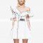 new arrived one shoulder off cute dress white cotton butterfly sleeve fit and flare mini solid dress