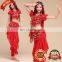 BestDance Belly Dance Costume Set Bell pepper Top&Gold Wavy Pants&Hip Scarf&veil