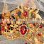 Bulk Indian Bridal Hair Accessories Baroque Red Rhinestone Gold plated Queen tiara and crowns