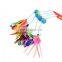Plastic pet cat stick teaser toy with feather bells for playing