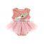 The Latest Pink Velvet sleeveless applique baby romper with Big lace bowknot beautiful headband Wholesale for baby