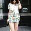 Latest Summer Fashion Ladies Flower Printed V-neck Sexy Short Sleeves T-shirt 120