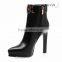 OlzB02 latest design 12 cm slim high heel custom gold buckle decor ankle boots 2015 fashion trends