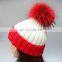 Stock hat fashion winter real big raccoon fur ball knitted beanie hat