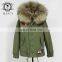 ladies winter overcoat army green parka real fox fur with hood