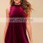 2017 burgundy Sleeveless Sexy Women Velvet Shift Dress