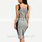 2016 Gray Bodycon Sexy Summer Casual Patchwork Sleeveless Back Slit Pencil Dress for Women Fashion Tank Dresses