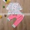 2019 New Arrival Infant Girl Clothes Outfits Girls Floral Bow Dress & Pink Pants 2PCS Kids Clothing Set