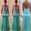 2015 Hot Sale Charming and Elegant Prom Dress with Lace and Beading Sash High Quality V-Neck and Sleeveless Chiffon Prom Dress