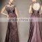 Real Photo Elegant High Neck Open Back Beaded Cap Sleeve Real Lace Evening Dress With Detachable Train