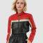 2025 Internet red block spliced PU leather waist-exposed cool women's leather jacket customization
