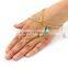 Bohemian Turquoise Bead Leaf Metal Finger Ring Multi Chain Hand Slave Bracelet
