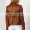 Jackets fashion women Tops Brown Long Sleeve Tassel Jacket