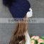 China Factory Price Winter Knit Hat With Natural Fuzzy Raccoon Fur Pom Pom