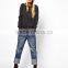 Slim women Boyfriend Jeans in Vintage Wash with Raw Hem Deep Turn Up (LOTX133)