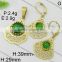 Good quality classic style 18k gold jewelry set with pretty round green stone