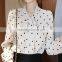 2016 Latest Blouse Design Ladies Long Sleeve Polka Dot Blouses, Custom Casual Polyester Polka Dot Printed Blouses For Women