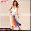 New Colorful Skirt Design High Waist Smocked Multi-color Striped Midi Skirt