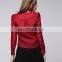 fashion red color bowknot round neck lond sleeves office lady linen shirt blouse