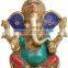 Hindu GOD Ganesh Ganesha Blessed Statue 10.5" Brass Stone Work Figure Hindu Art 5.24KG Good Luch charm LOrd Ganesha ethnic Decor