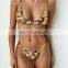 2019 Sexy Leopard Buckle Push Up Mid Cut Bikini Set Women Sling Strap Thong Swimwear Mujer Two Piece Padded New Swimsuit