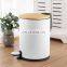 Eco-friendly bamboo lid stainless steel foot pedal trash bin for kitchen bathroom office 3L 5L metal rubbish dust bin
