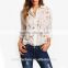 Ladies White Lapel Long Sleeve Sheer Buttons Work Wear Loose Cheap Office Blouse B015
