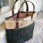 Custom two-tone waxed canvas tote bag with leather handle